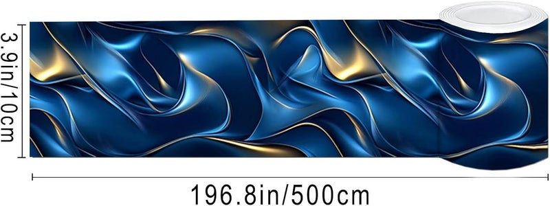 IVN Wallpaper Border Peel and Stick Decorative Wall Trim Self Adhesive Blue and Gold Wave Accent Strip for Bathroom Laundry Room Pool Area Mirror Frame Shelf Wall Edge 4x196 Inch Modern Design - Image 3